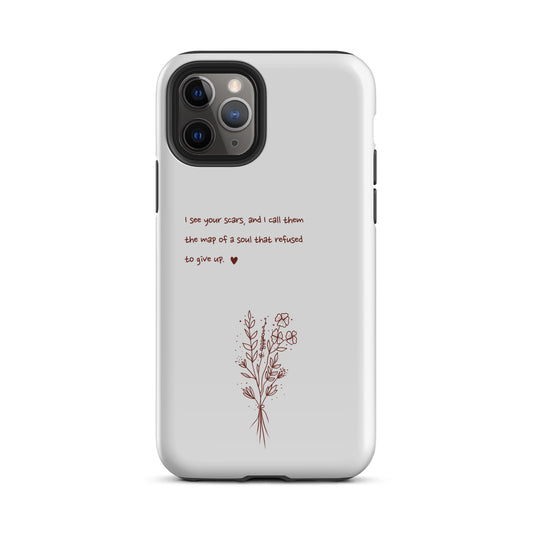 Map of a Soul phone case with poetic quote about scars and resilience
