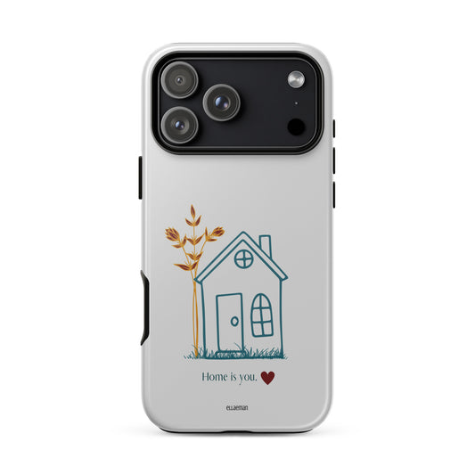 Ellaeman Heart of Home shockproof case for iPhone 17-15, featuring a warm domestic and floral heart illustration on a premium dual-layer tough cover.