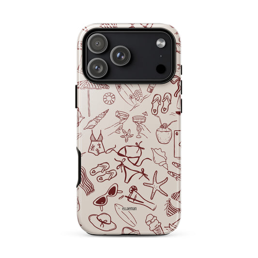 Ellaeman Crimson Coast shockproof case for iPhone 17-15, featuring a deep red nautical and shoreline design on a durable dual-layer protective shell.