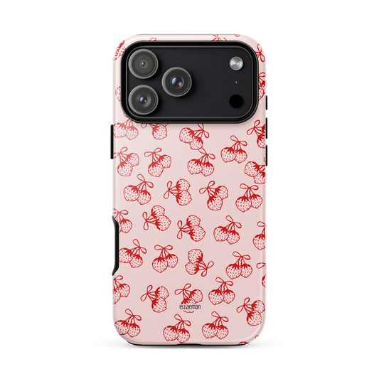Ellaeman Berry Sweet shockproof case for iPhone 17-15, featuring a vibrant red berry and fruit illustration on a durable dual-layer protective shell.