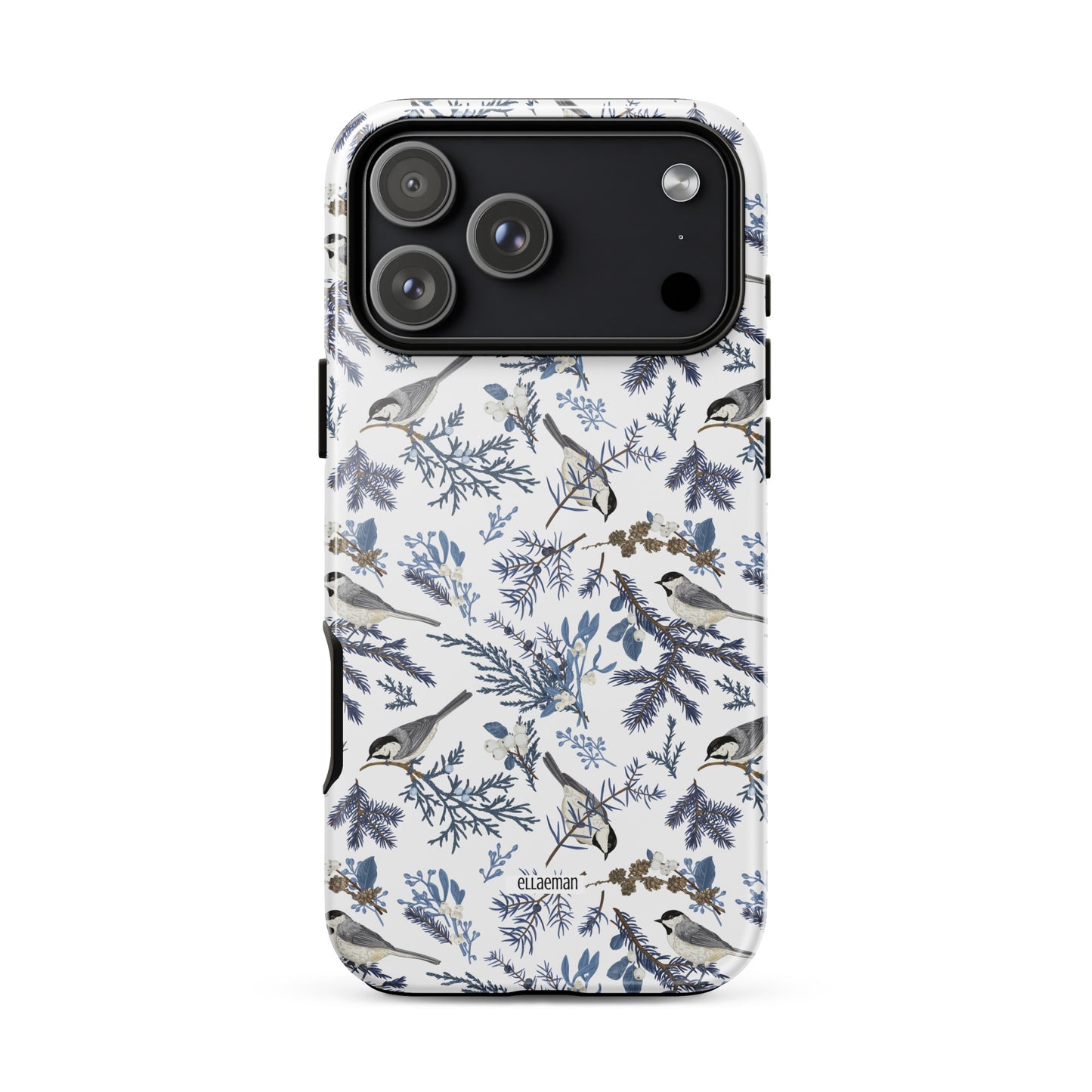 Ellaeman Winter Checkmate shockproof case for iPhone 17-15, featuring a classic blue and white checkered pattern on a durable dual-layer protective shell.